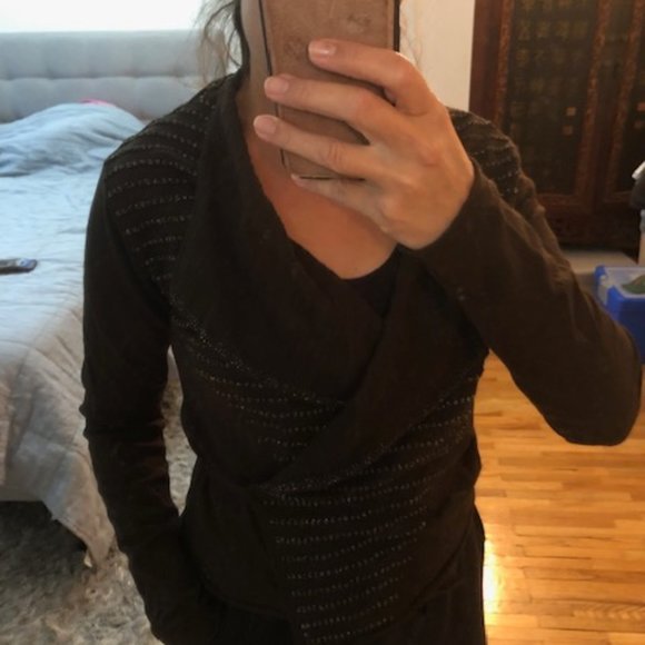 Sarah Pacini Brown and Gold detail wrap cardigan sweater - Picture 2 of 4